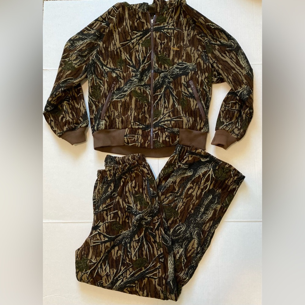 Vintage Cabelas Original Tree Stand 2 Piece Fleece Hunting Set In Mossy Oak Camo